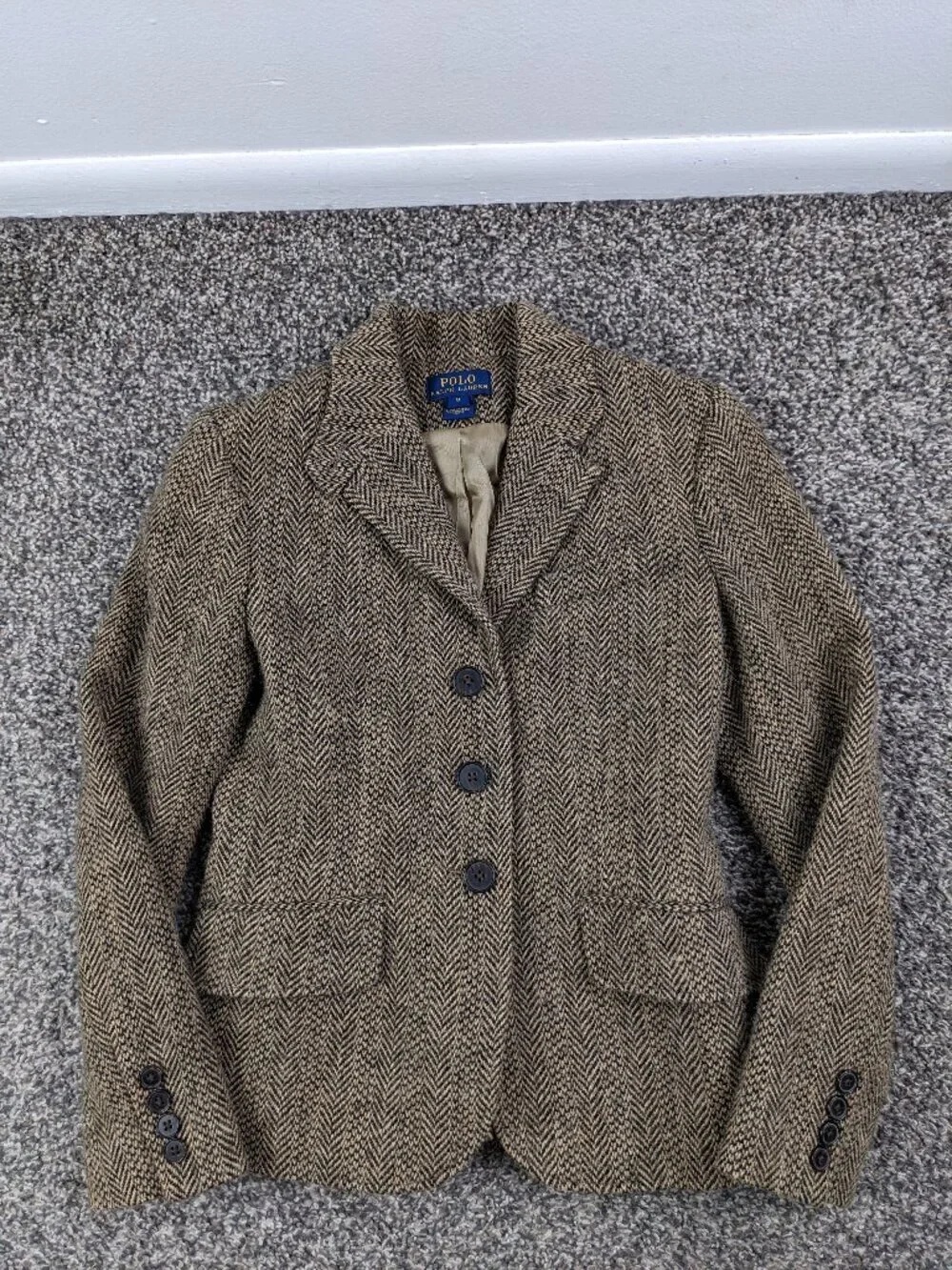 Polo Ralph Lauren Blazer Jacket Tweed Italian Lambswool Herringbone Brown Boys 8